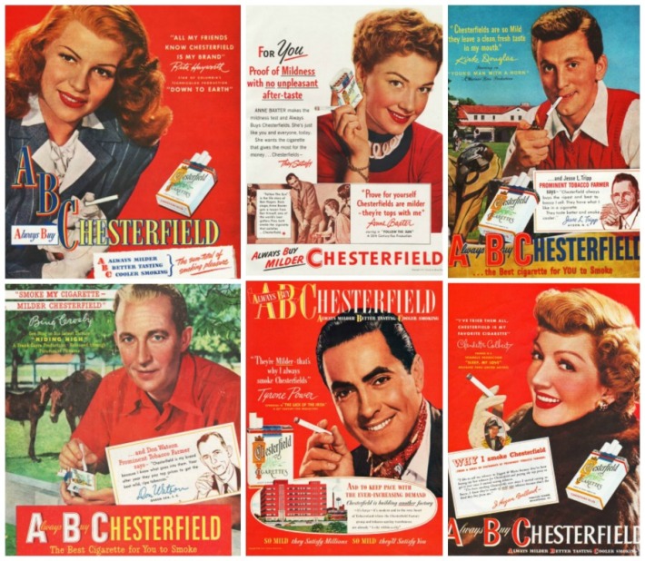 Hollywood Celebrity Endorsement Smoking Chesterfield Cigarette Ads
