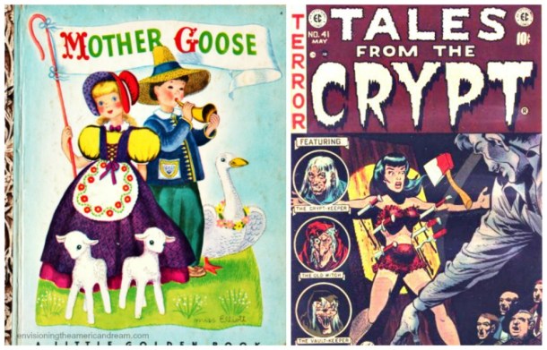 collage comic books Tales From the Crypt and Little Golden Book Mother Goose