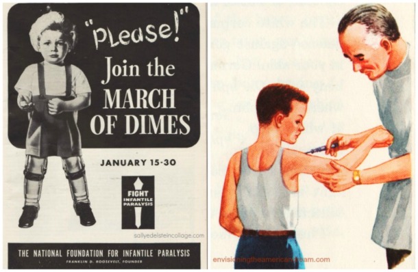 collage March of Dimes Poster and illustration of boy getting a vaccine