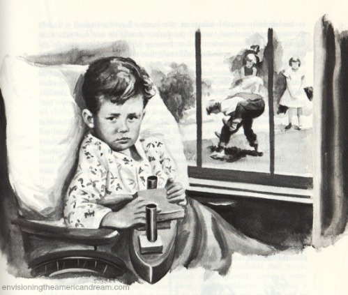 vintage illustration child in wheelchair 