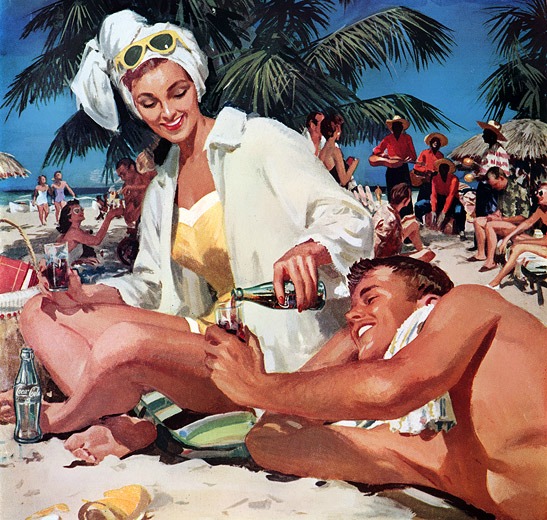 vintage coke ad 1950s illustration people on the beach in Cuba 