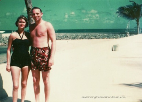 vintage photo couple on Caribbean beach 