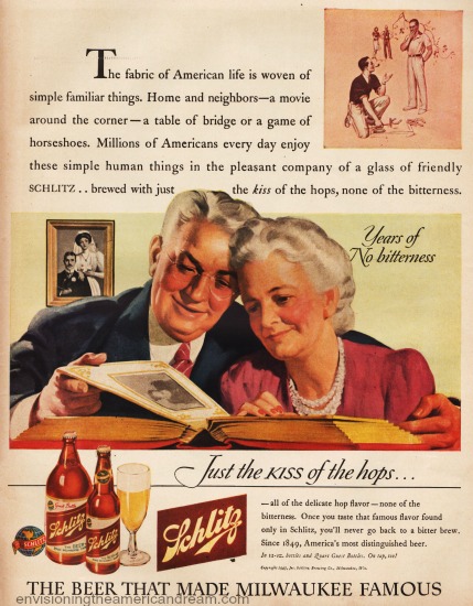 Vintage illustration ad grandparents reminiscing