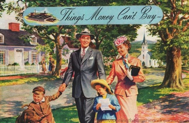 Vintage illustration American family 1940s 
