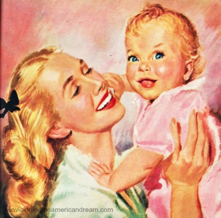 vintage illustration 1940s mother and child