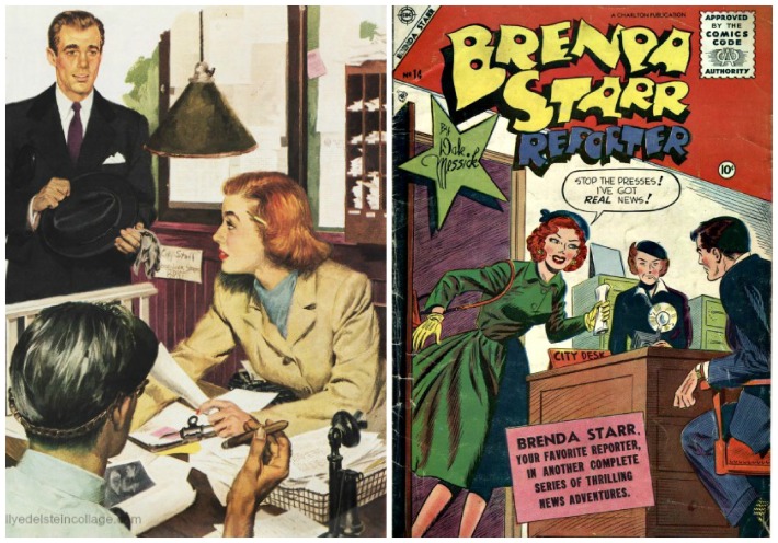 vintage illustration newspaperwoman and Brenda Starr