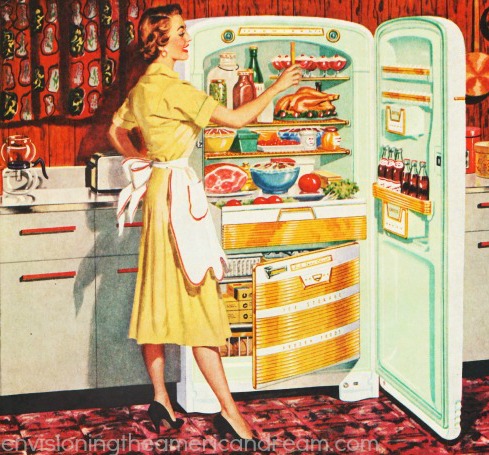 vintage illustration Homemaker in Kitchen 1950s