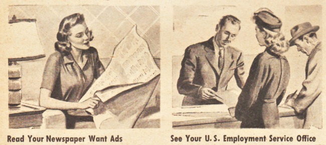 Vintage illustration WWII Women war work jobs  