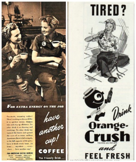 Vintage WWII ads coffee and Orange Crush picture women war workers