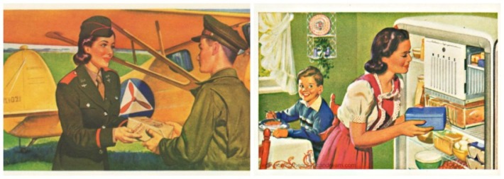 Vintage illustration s WWII Women Work and housework 