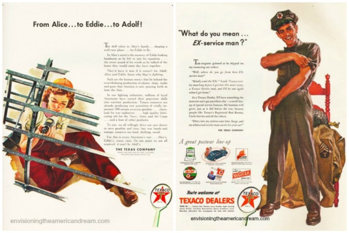 collage vintage ads Texaco WWII Work Changes 