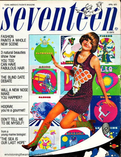 cover Seventeen Magazine April 1970 featuring Peter Max designs