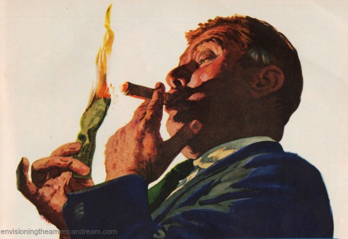 Vintage illustration capitalist burning money 