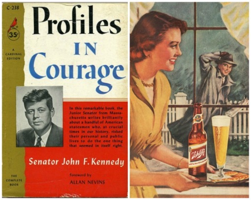 collage Book cover Profiles in Courage and picture of midcentury housewife 