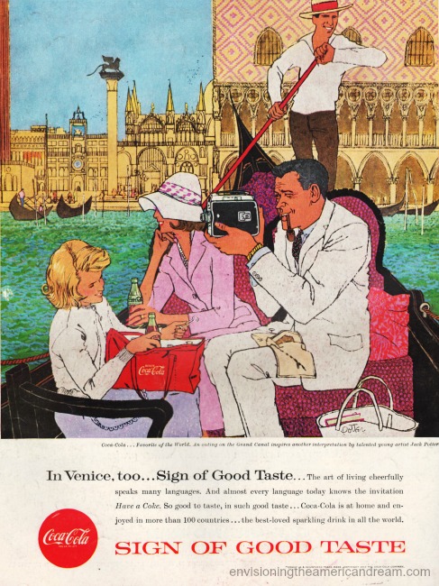 Vintage Coke ad 1957 "Venice" Illustration by Jack Potter 