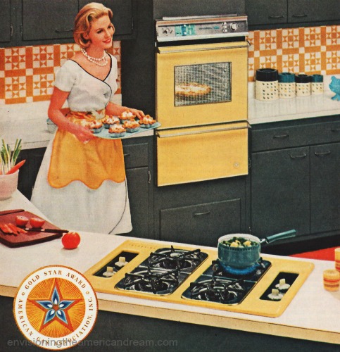 Vintage ad 1960 Housewife in Kitchen