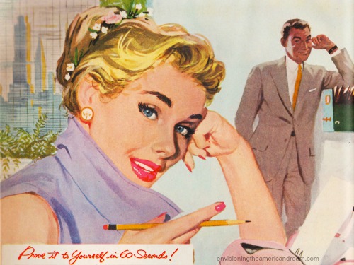 vintage illustration woman secretary being gazed at by her boss