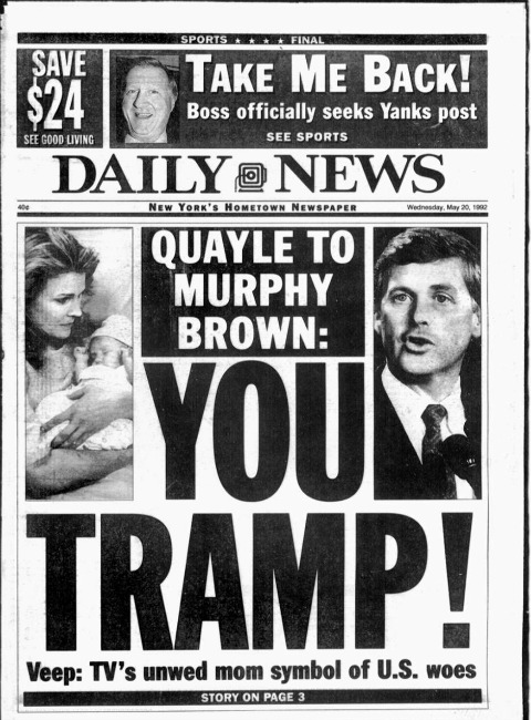 Murphy Brown Dan Quayle Daily News headline