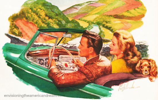 vintage illustration couple in car