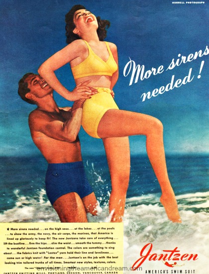 vintage  jantzen ad photo of couple in surf by Hurrell 