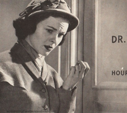 vintage photo woman going into drs office 