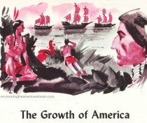 Vintage schoolbook illustration Columbus ships