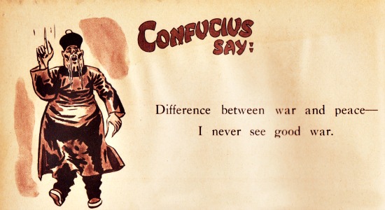 vintage cartoon Confucius War and Peace
