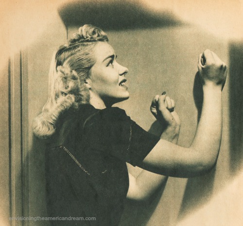 vintage pulp photo illustration woman banging on walls