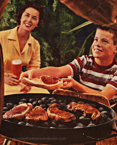 vintage photo boy and family backyard barcecue 1950s steak
