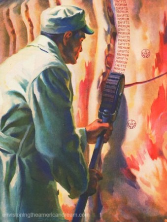 Vintage illustration butcher and meat 