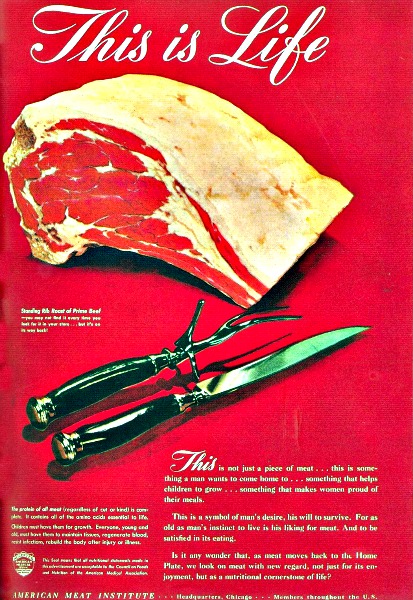 Vintage ad American Meat Institute picture of meat and knife