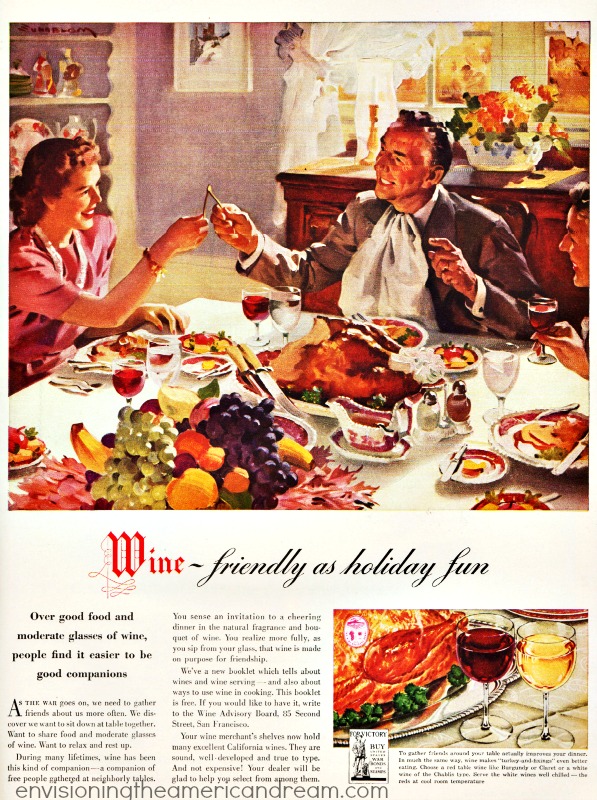 Vintage illustration family at Thanksgiving WWII