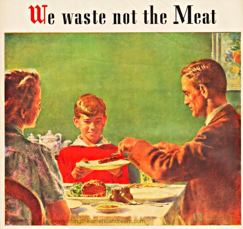 WWII ad illustration of family at dinner table 