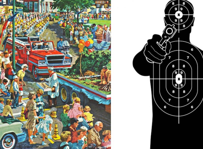 vintage illustration of crowd and gun target