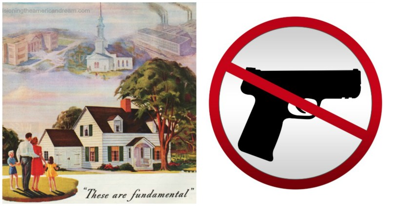 vintage ad and gun control symbol