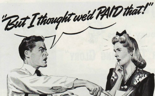 vintage illustration couple fighting over bills