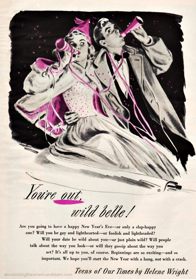 Vintage illustration New Years Eve Revelers 1940s