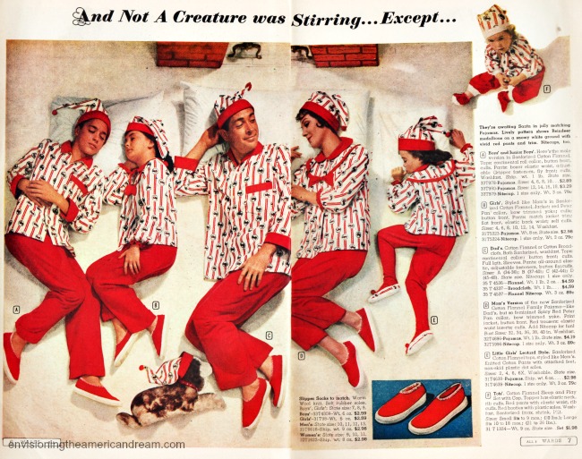 Vintage pages Xmas catalog family in pjs sleeping