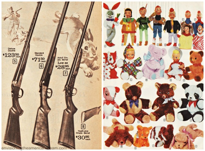 Vintage Xmas catalog pages guns and stuffed animals