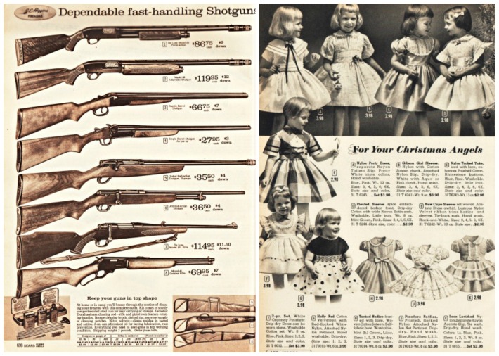 vintage xmas catalog pages guns and little girl dresses 