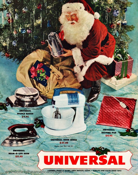 Vintage photo Santa Clause leaving gifts under Xmas tree