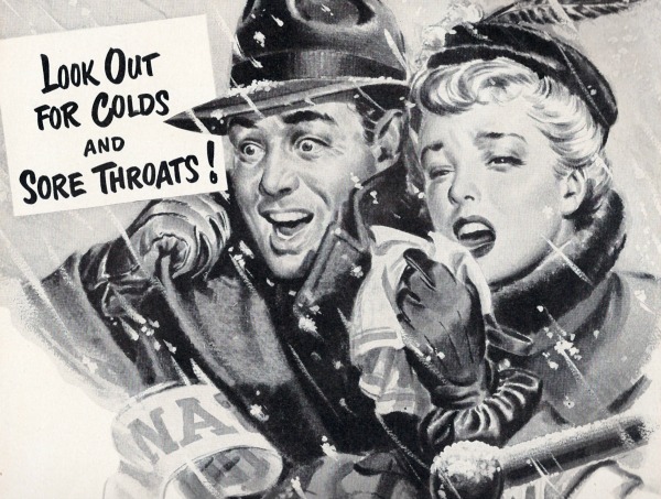 vintage illustration man and woman sneezing