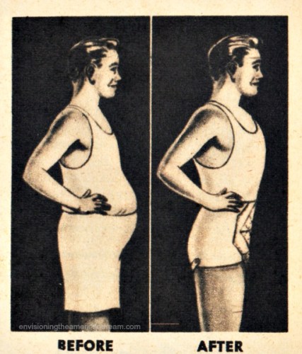 vintage illustration men in slimming underwear before and after