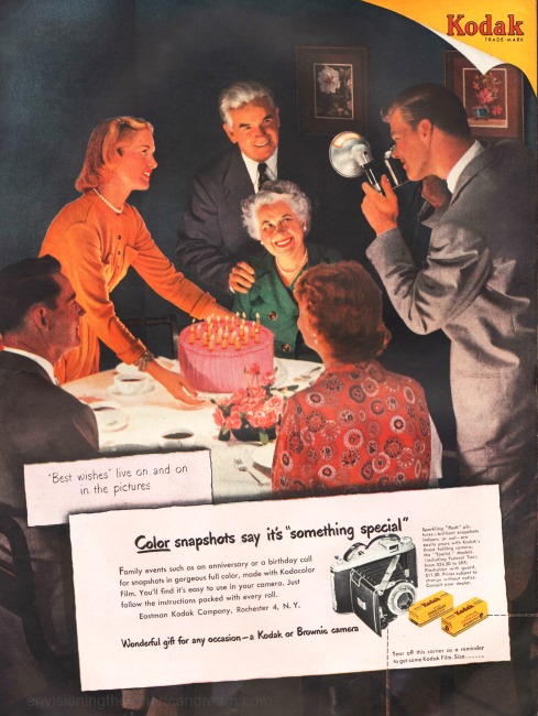 Vintage Kodak ad 1951 Family celebrating birthday cake