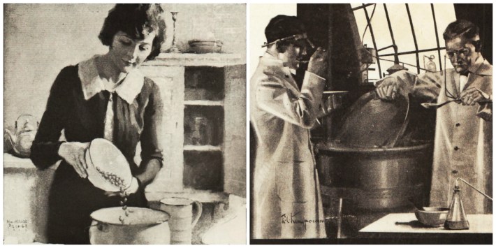 collage vintage illustration woman in kitchen and scientists