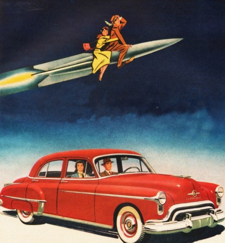 vintage ad Oldsmobile illustration car and couple on 