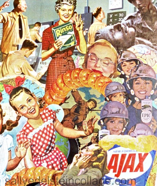 collage of appropriated vintage images Detail "White Wash" by Sally Edelstein