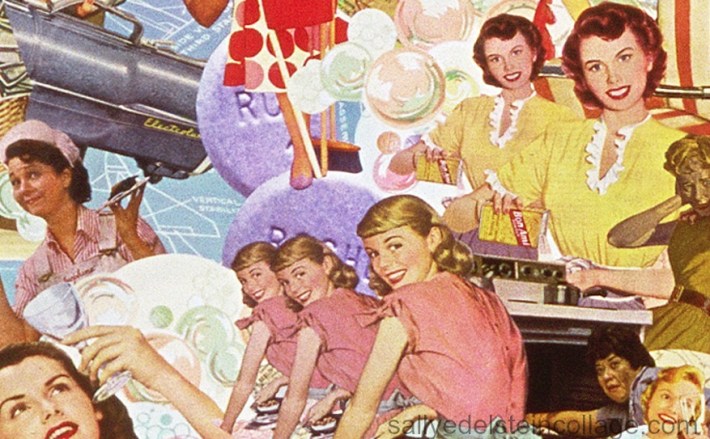 Detail "White Wash" collage by Sally Edelstein appropriated vintage images