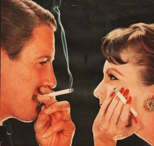 vintage couple smoking cigarettes 