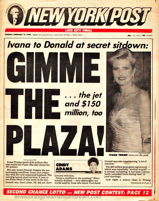 NY Post Headlne Donald and Ivan Trump Divorce 1990